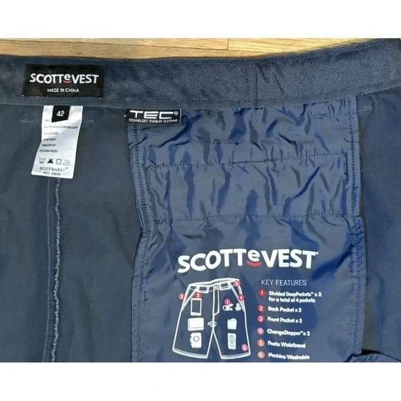 SCOTTeVEST TEC Shorts Men's  Tag 42 (Actual‎ 40) Blue Travel Utility 8 Pocket - Picture 5 of 9